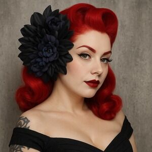 Black Dahlia Flower Clip Gothic Hair Piece Dark Floral‎ Fascinator Tiki Goth VLV